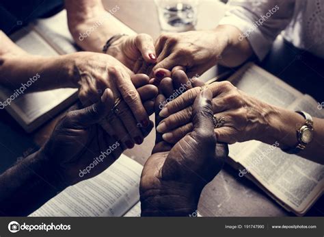 Group People Holding Hands Praying Worship Believe — Stock Photo