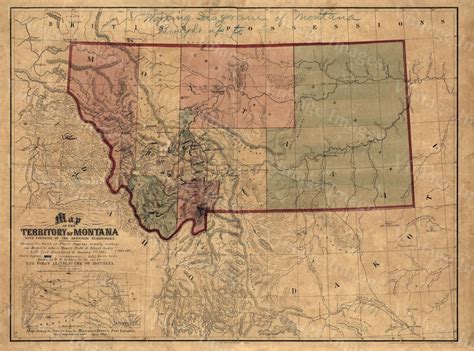Old Map Of Montana Montana Map Territory Of Montana Art 1871 Antique
