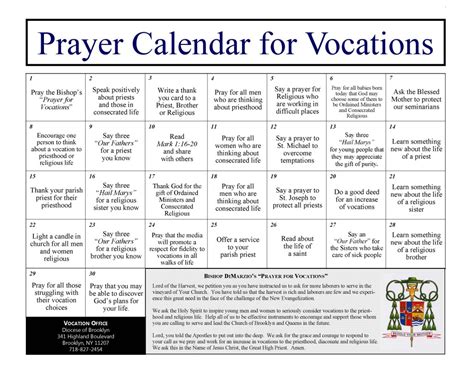 Daily Prayer Calendar For Vocations Diocese Of Brooklyn