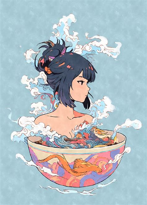 Ramen Kawaii Anime Girl Poster Picture Metal Print Paint By Masaki