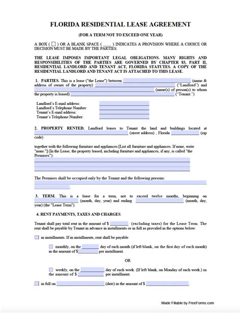 Free Florida Standard Residential Lease Agreement Word Pdf Eforms