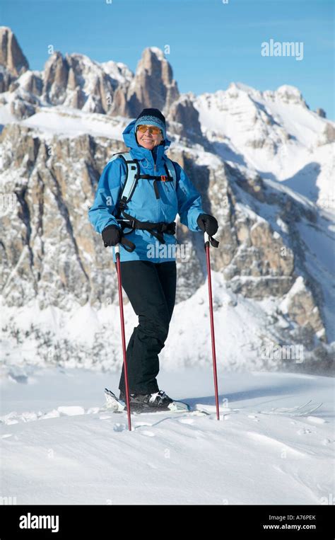 Italy Dolomite Alps Woman Skiing Stock Photo Alamy