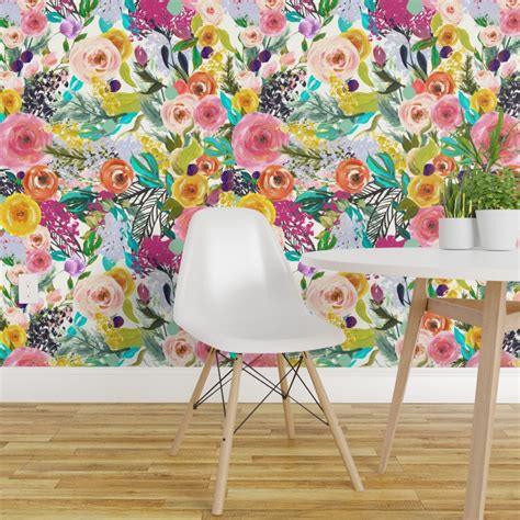 Pre Pasted Wallpaper 2ft Wide Autumn Blooms Bright Big Floral Bold