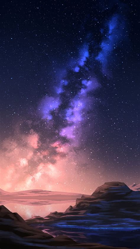Mountain Stars Starry Sky Art Night Hd Phone Wallpaper Peakpx