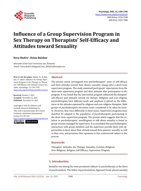 pdf influence of a group supervision program in sex therapy on therapists self efficacy and