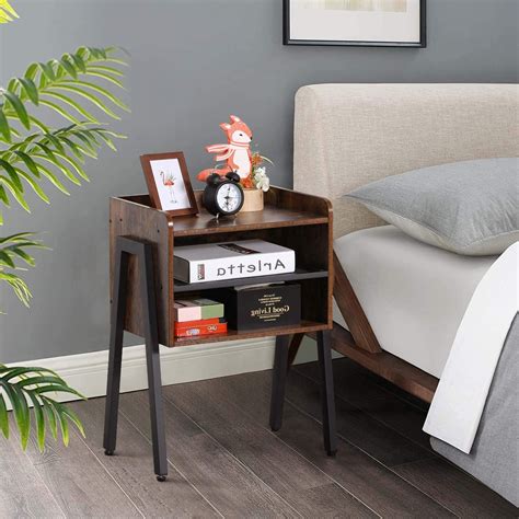 Vecelo Nightstand Industrial Side End Table Accent Furniture With 2