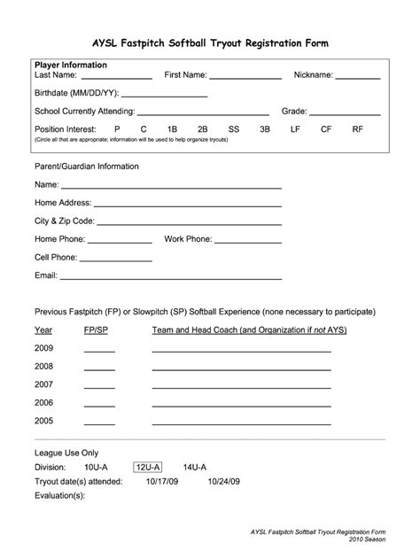 My child's softball/baseball experience was Softball Tryout Form - Fill Out and Sign Printable PDF ...