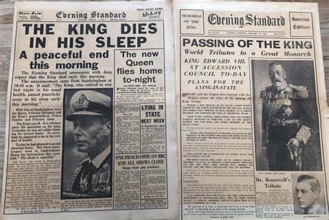 How The Evening Standard Reported The Death Of Previous Monarchs