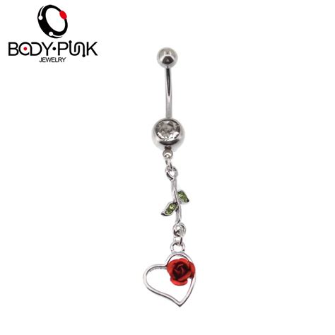 Body Punk Romantic Rose Heart Dangle Belly Button Ring Fashion Belly Piercing Female Fake Navel