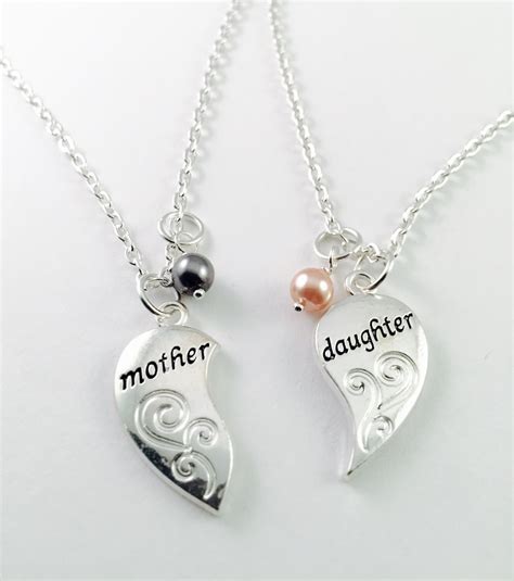 mother daughter necklace broken heart with pearl necklace