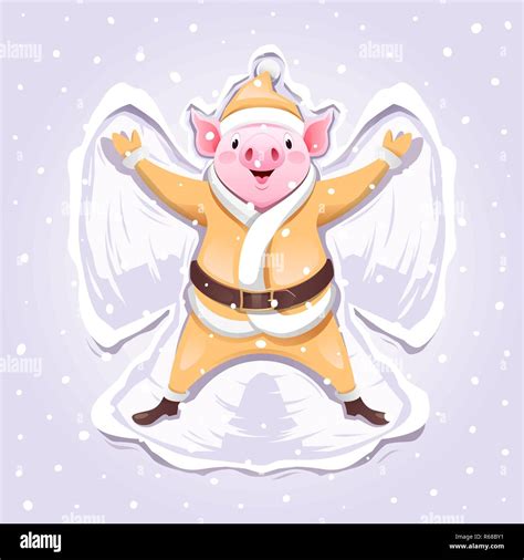 Pig In A Gold Suit Of Santa Making A Snow Angel Stock Vector Image