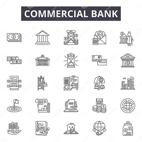 Commercial Bank Line Icons Signs Vector Set Linear Concept Outline