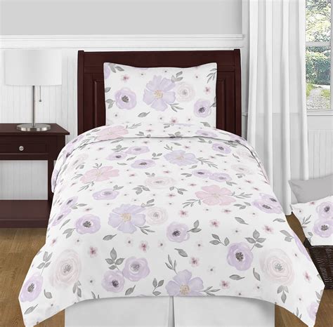 Lavender Watercolor Floral Comforter Set By Sweet Jojo Designs