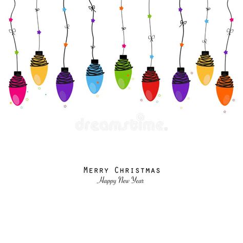 Colorful Christmas Light Bulb Happy New Year Greeting Card Vector Stock