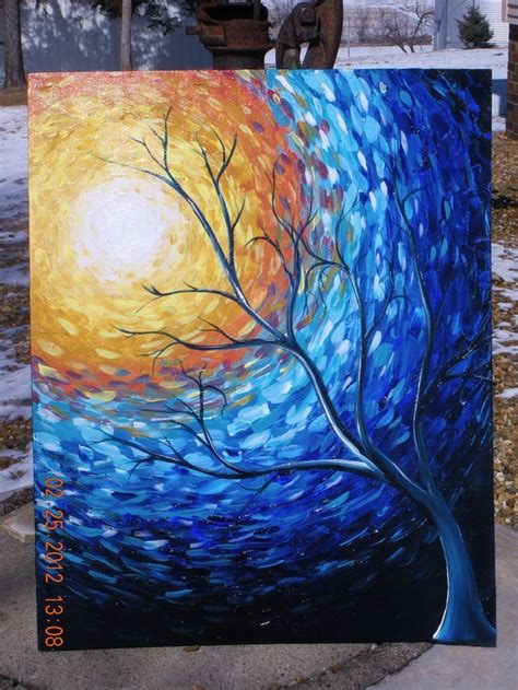 Impressionist Art Blue Painting Tree Painting Sun Painting