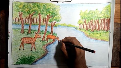 How To Draw Forest Scenery With Animals Step By Step