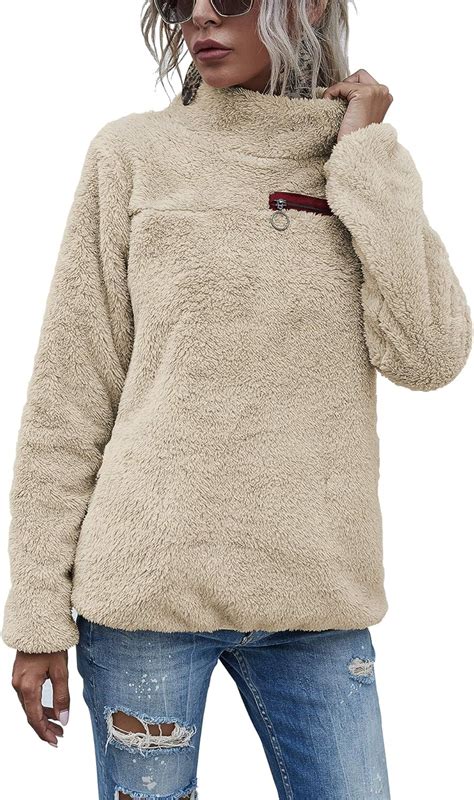 Romanstii Women Sherpa Pullover Fleece Loose Sweatshirt Long Sleeve