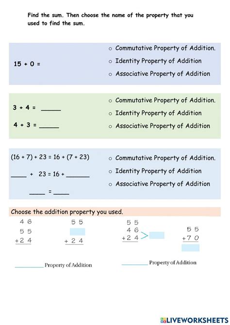 Associative Identity And Commutative Property Of Addition Worksheet