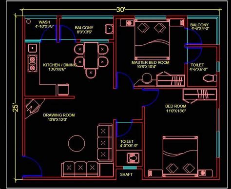 2 Bhk House Plan Autocad File Download ~ 2 Bhk Apartment Autocad House