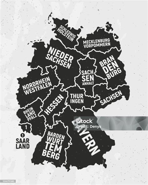 Mapa Niemiec Z Państwami Mapa Plakatu Niemiec Z Nazwami Państwowymi