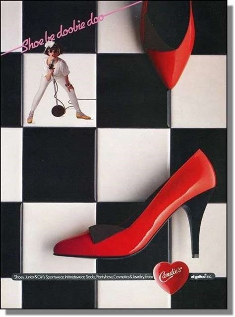 1985 Red High Heels On Black And White Tile Candies Shoes Print Ad
