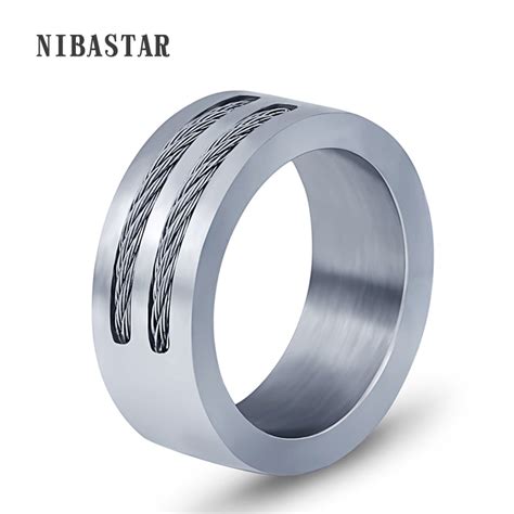 New Mens Ring Stainless Steel Punk Rock Ring With Steel Wire Jewelry