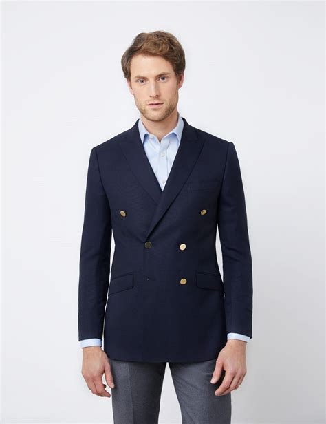 Mens Navy Wool Double Breasted Blazer Hawes And Curtis Mens Fashion