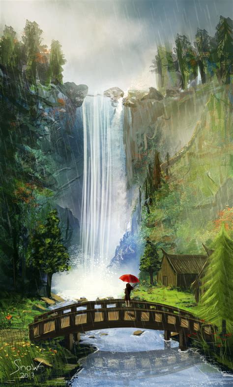 Waterfall Scenery Drawing Of Nature With Colour Easy Marifer899