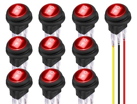 Buy DaierTek 12V Round Rocker Switch Waterproof Red LED Round Toggle