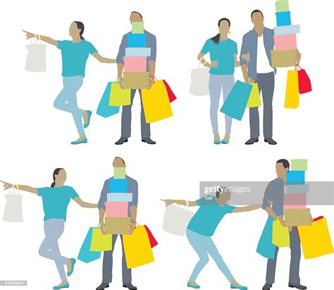 Female Dragging Male To Do More Shopping High Res Vector Graphic