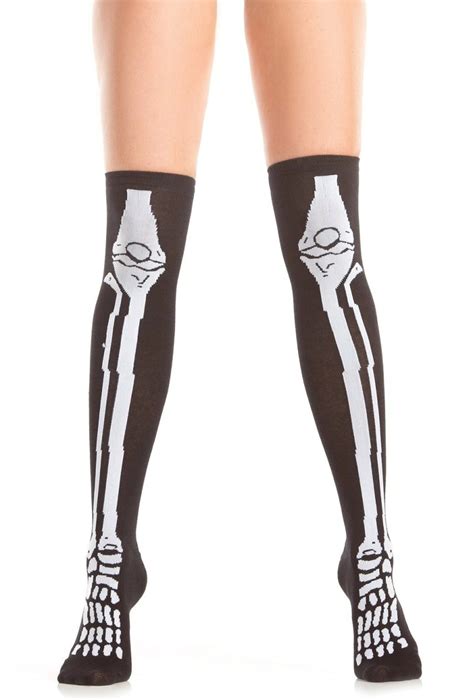 Naughty And Nice Lingerie Skeleton Scare Thigh Highs