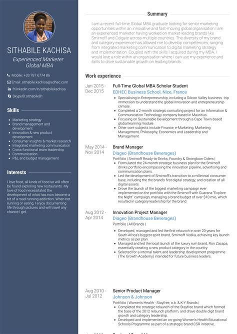 Mba Resume Samples And Templates Visualcv