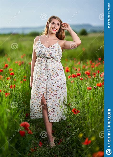 Beautiful Plus Size Woman In A Poppy Field Stock Photo Image Of