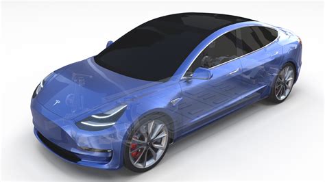 Tesla Model 3 With Chassis Blue 3d Model