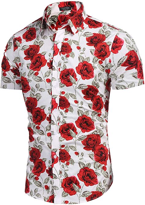 Coofandy Mens Rose Paisley Floral Print Shirt Luxury Casual Button