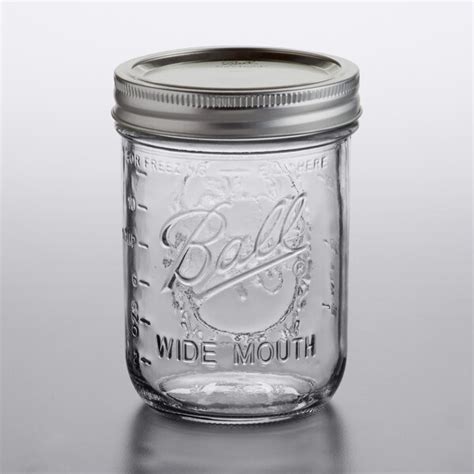 Ball 66000 16 Oz Pint Wide Mouth Glass Canning Jar With Silver Metal
