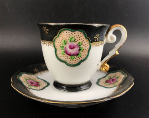 Vintage Made In Occupied Japan Demitasse Cup And Saucer Hand Painted
