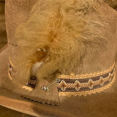 Vintage Stetson Cowboy Hat With Jbs Pin And Feathers Gem