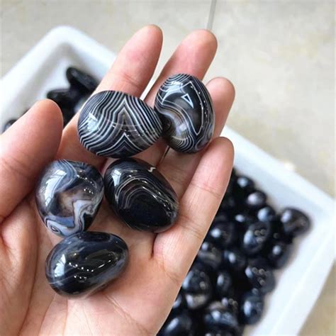 Natural Black Onyx Crystal Quartz Tumbled Banded Agate Healing Stones