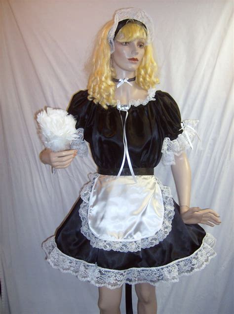 Adult Black Or Pink Satin And Lace French Maid Costume Easy Fit 4
