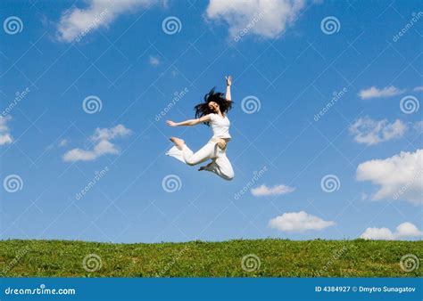 Happy Young Woman Is Jumping Stock Image Image Of Life Beautiful