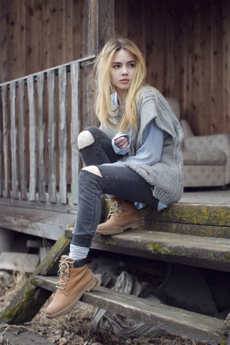 Women Blonde Jeans Villages Stairs Long Hair Hd Wallpapers