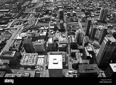Black And White Chicago City Landscape Buildings From Above From