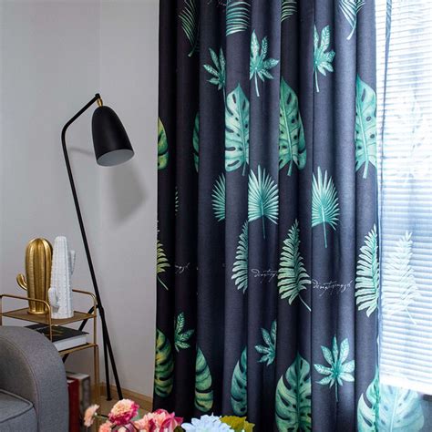 Tropical Leaf Print Living Room Drapes Machine Wash Hanging Curtains