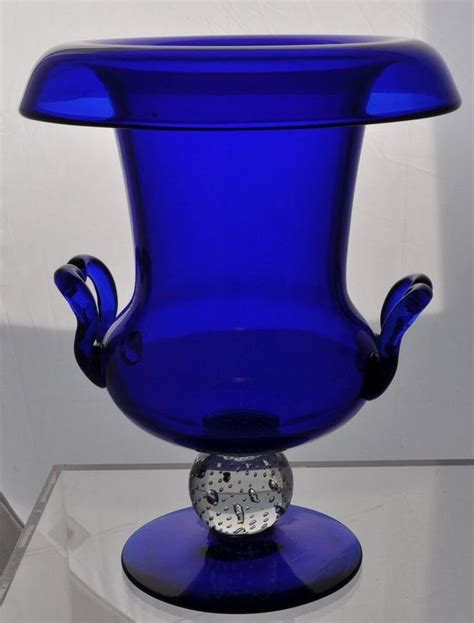 Vintage Pairpoint Free Blown Double Handled Cobalt Glass Urn Blue Glassware Cobalt Glass