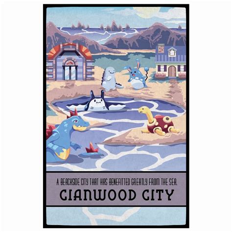 Pokémon Cianwood City Johto Region Poster Handmade Canvas Print