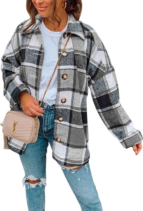 Womens Plaid Flannel Shirt Coat Tops Long Sleeve Lapel Button Down