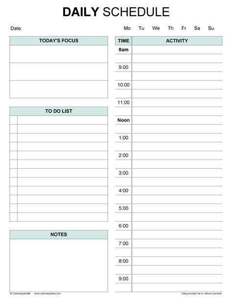 Printable Daily Schedule Template From Thirty Handmade Days Free