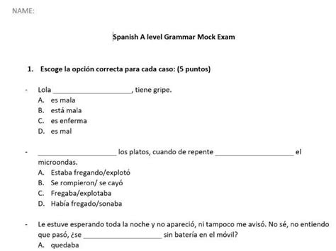 Spanish A Level AS Mock Exam Teaching Resources