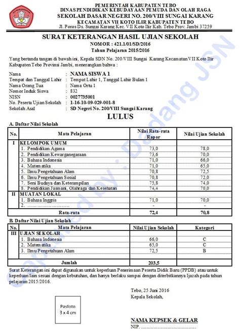 Surat Hasil Ujian Nasional